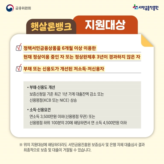 햇살론뱅크 지원대상 대출한도 기간 상환방법 금리